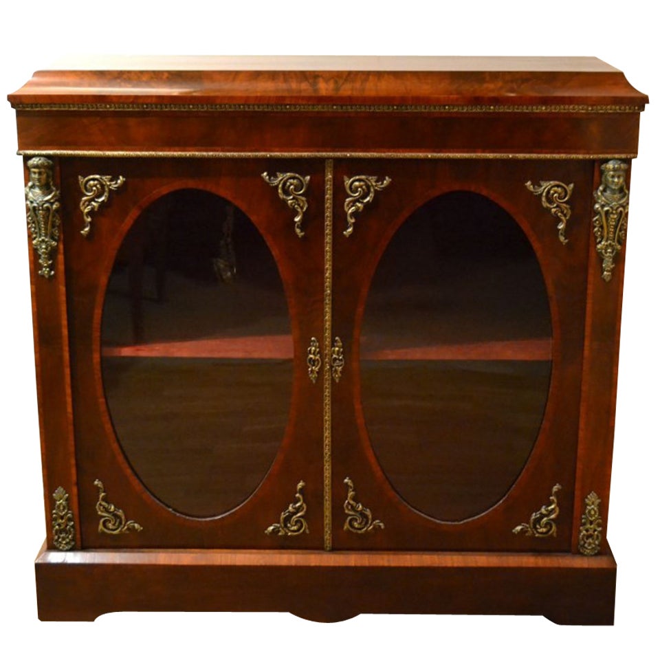 Antique Victorian Burr Walnut Pier Cabinet c.1860 