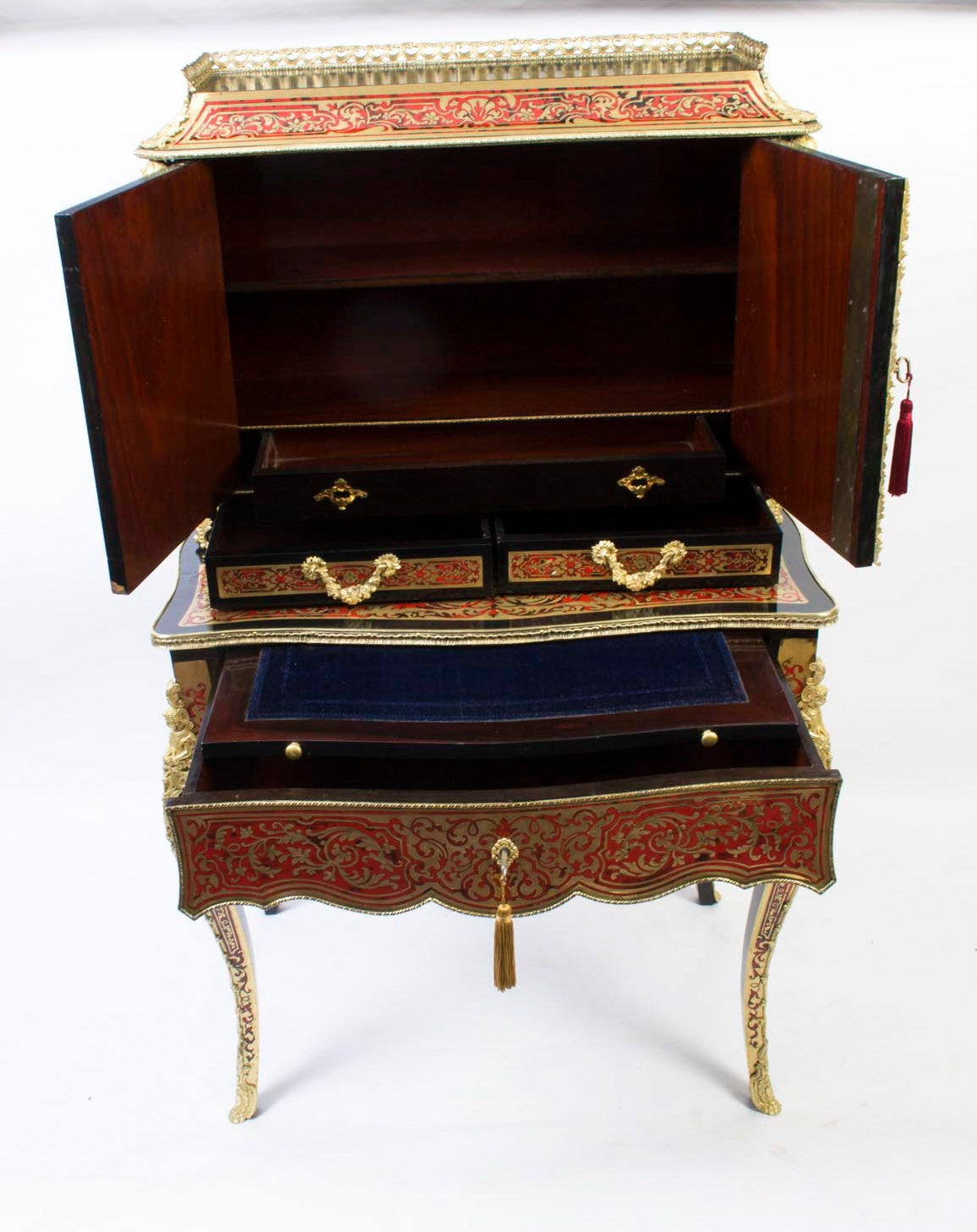 French Antique Boulle Red Tortoiseshell Bonheur Du Jour circa 1870