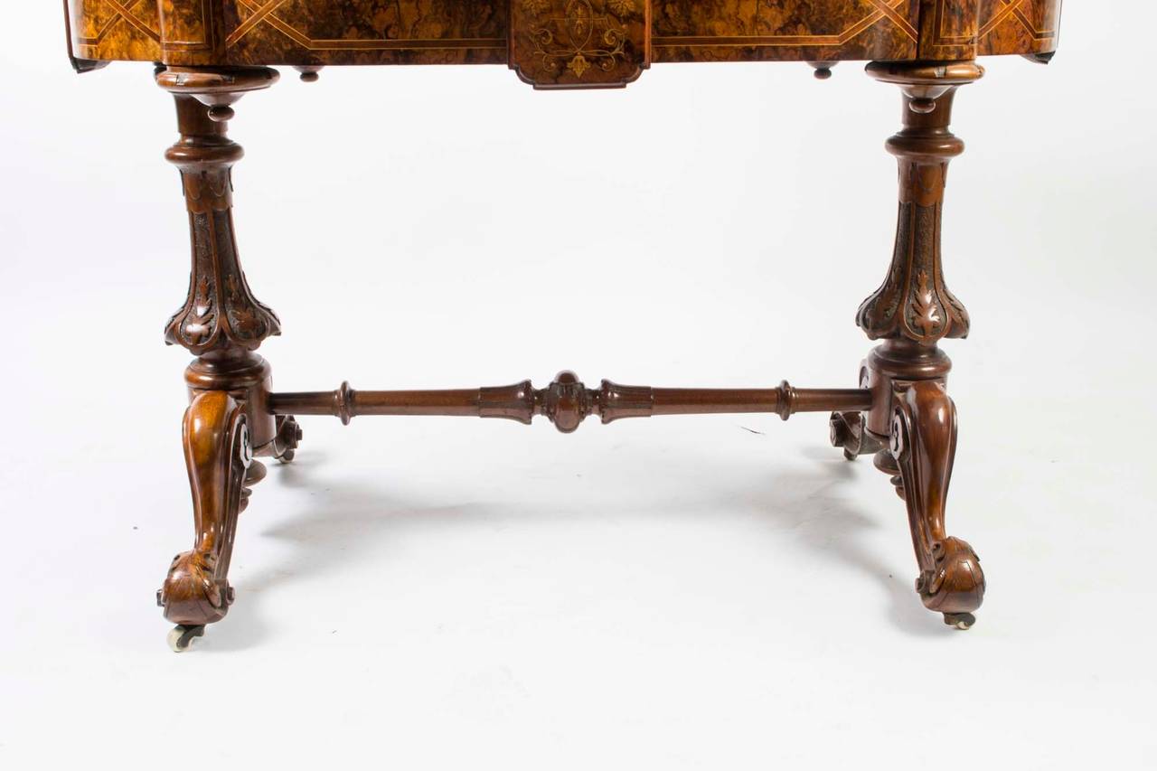 Marquetry 19th Century Victorian Burr Walnut Writing Table
