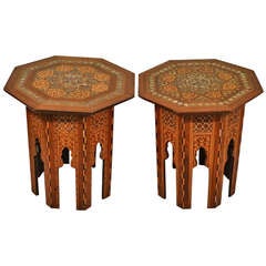 Antique Pr Syrian Mother Pearl inlaid Occasional Tables