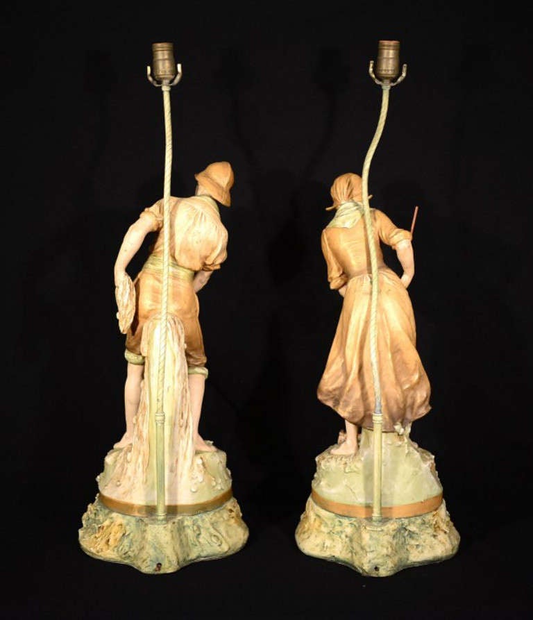 English Antique Pair of Royal Dux Porcelain Lamps c.1890