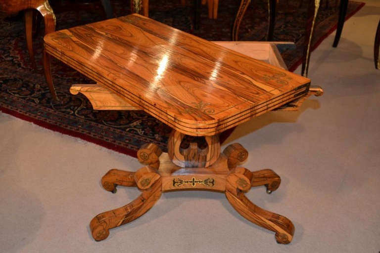 Antique Regency Coromandel Brass Inlaid Card Table 5