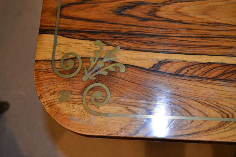 19th Century Antique Regency Coromandel Brass Inlaid Card Table