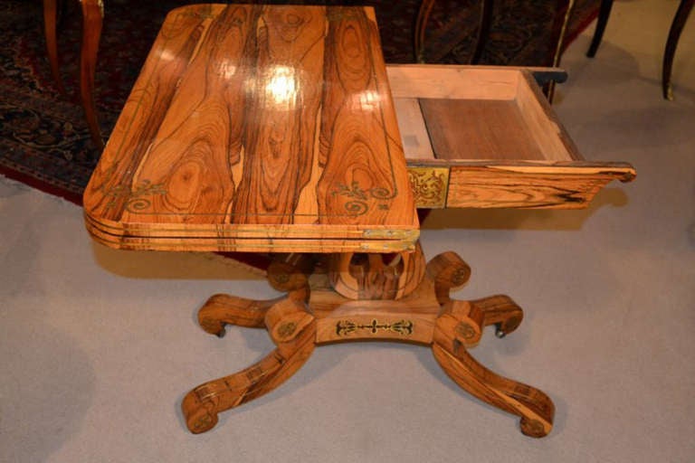 Antique Regency Coromandel Brass Inlaid Card Table 2