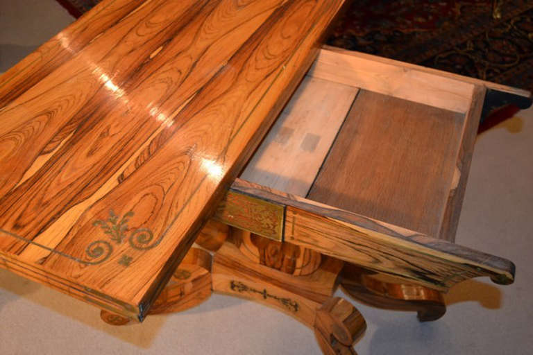 Antique Regency Coromandel Brass Inlaid Card Table 3