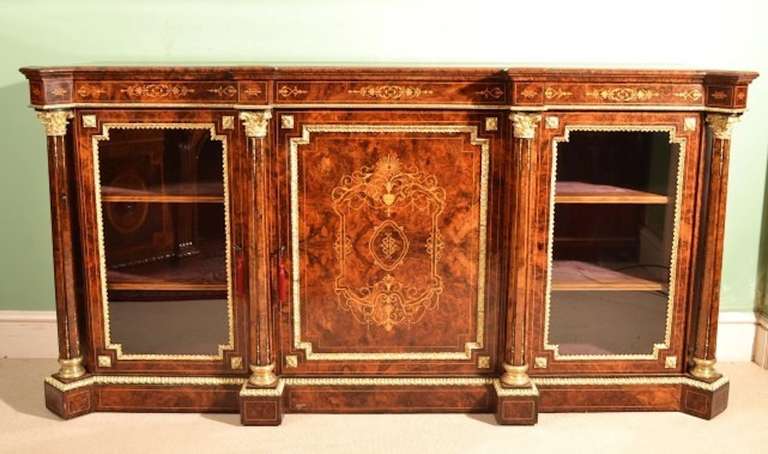Antique Victorian Burr Walnut Inlaid Credenza c.1860