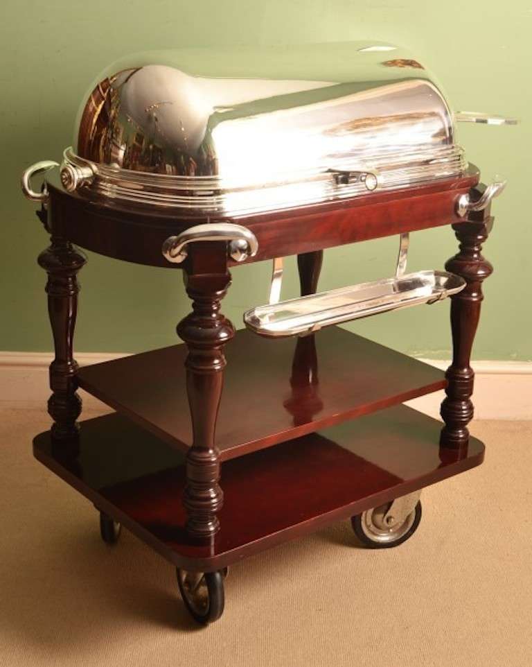 Description 	This is magnificent and rare, vintage Kaymet silver plate and mahogany serving trolley with revolving dome, dating from the second quarter of the 20th Century.

​It is one of the most desirable models that they made, with the