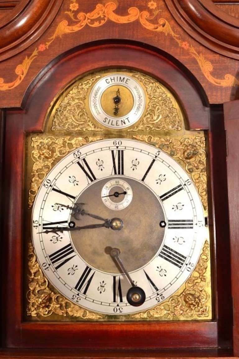 Antique Inlaid Grandfather Clock, Eight Bells, Five Gongs In Excellent Condition In London, GB