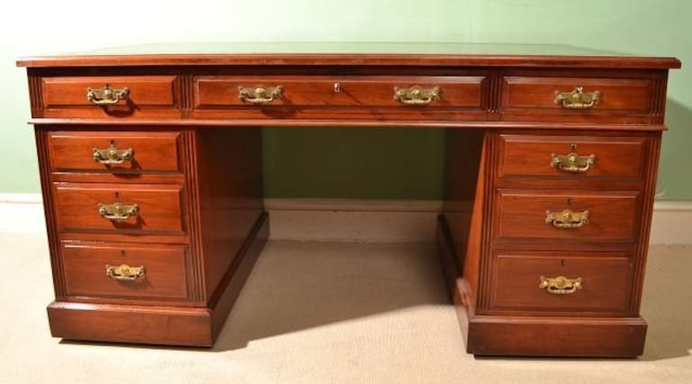 English Antique Victorian Walnut Pedestal Desk, Maple & Co., circa 1880