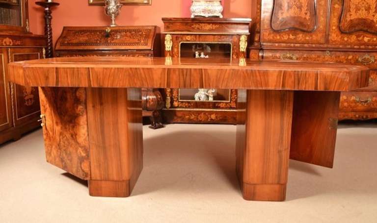Antique Art Deco Burr Walnut Dining Table 1