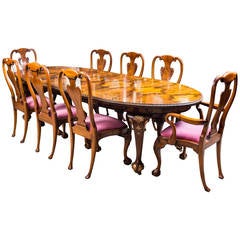 Antique Queen Anne Style Dining Table and Eight Chairs, circa 1920