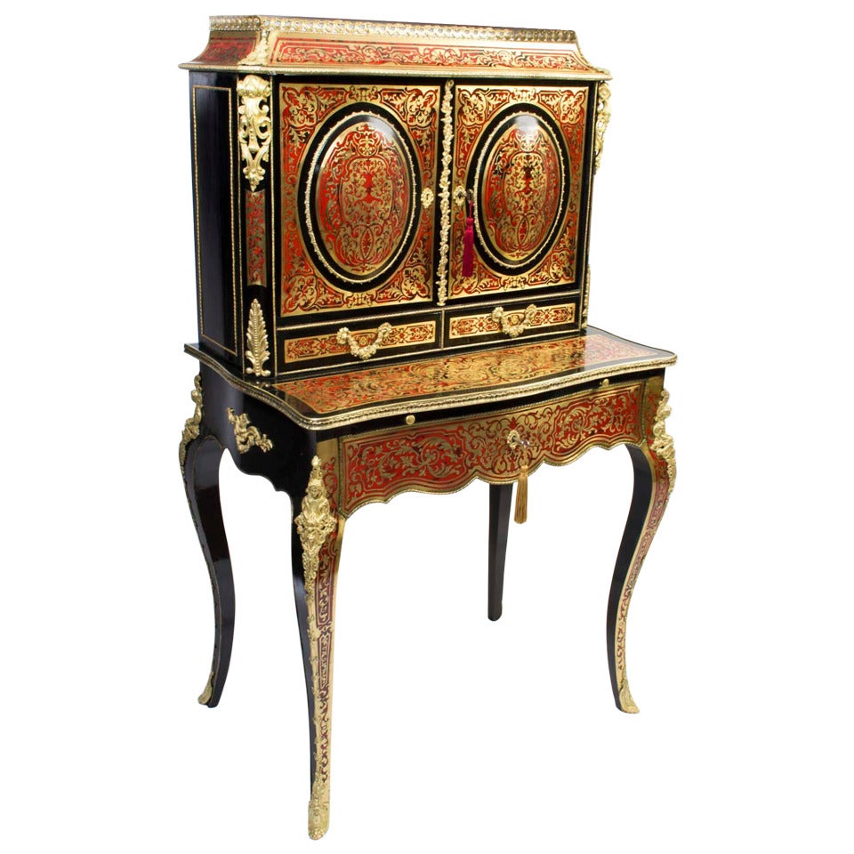 Antique Boulle Red Tortoiseshell Bonheur Du Jour circa 1870