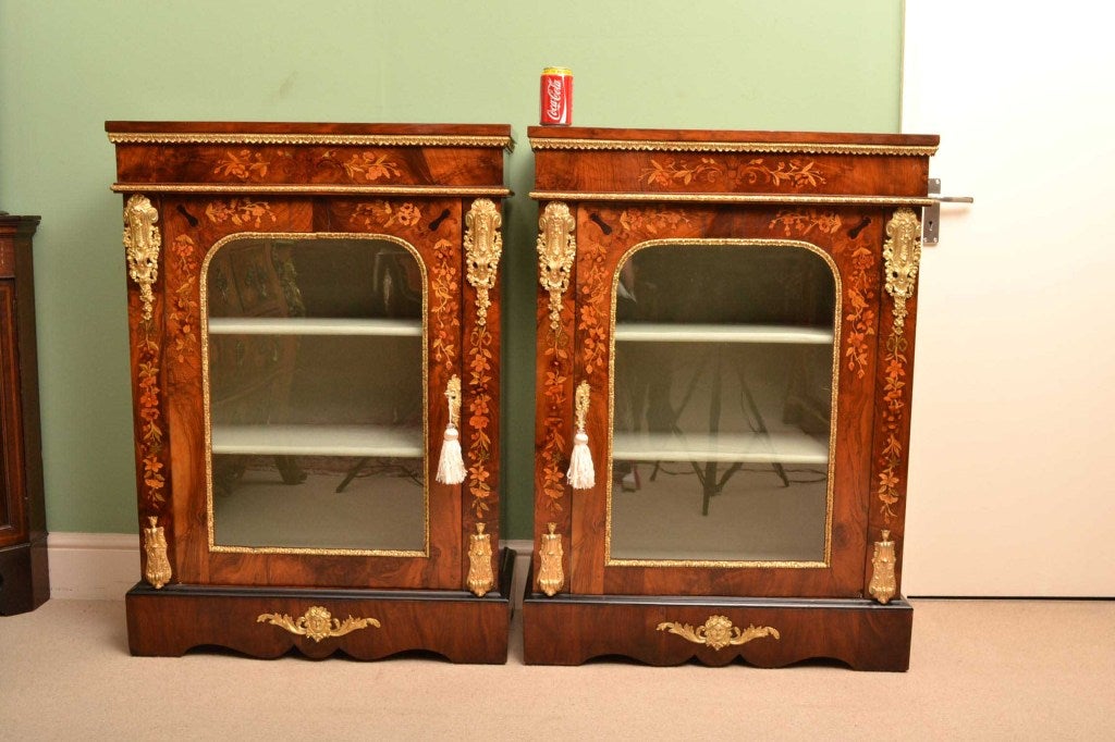 Antique Pair of Victorian Marquetry Pier Cabinets c.1860 4