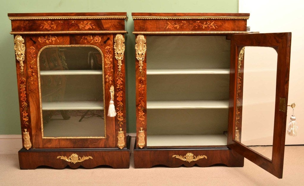 Antique Pair of Victorian Marquetry Pier Cabinets c.1860 In Excellent Condition In London, GB