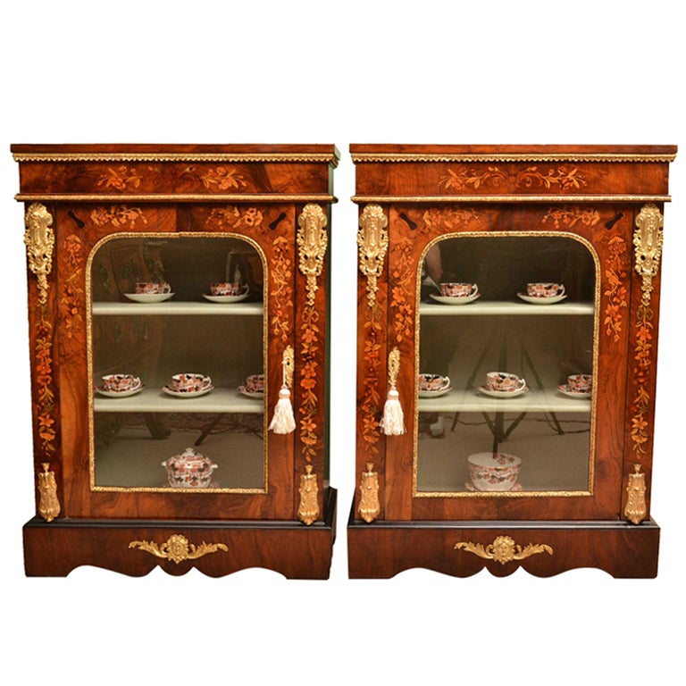 Antique Pair of Victorian Marquetry Pier Cabinets c.1860