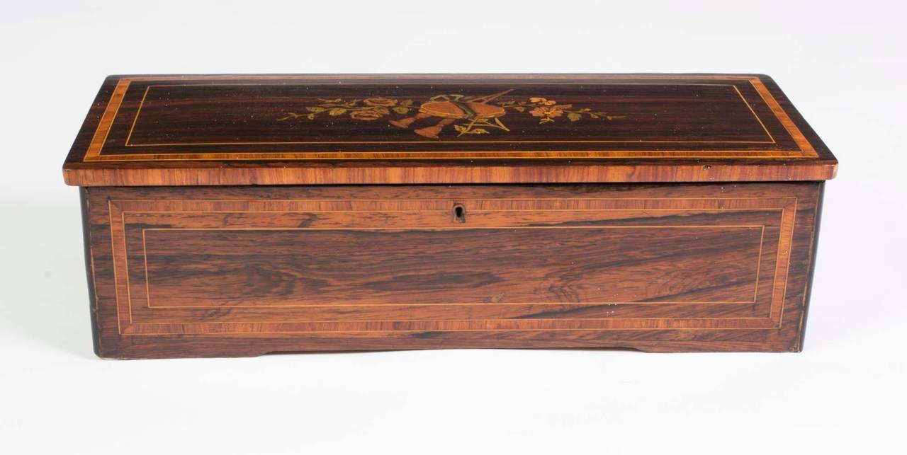 19th Century Swiss Eight Air Rosewood Cylinder Box 5