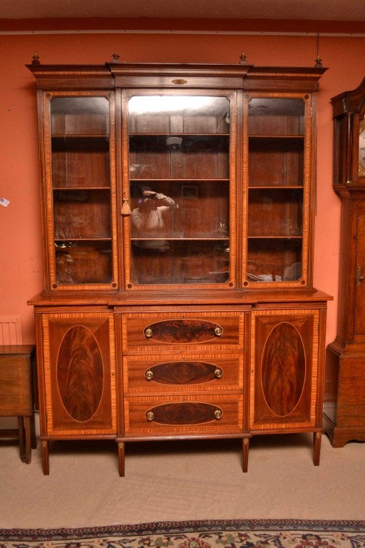 Antique Edwardian 3 Door Bookcase Display Cabinet c.1900