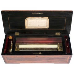 19th Century Swiss Eight Air Rosewood Cylinder Box