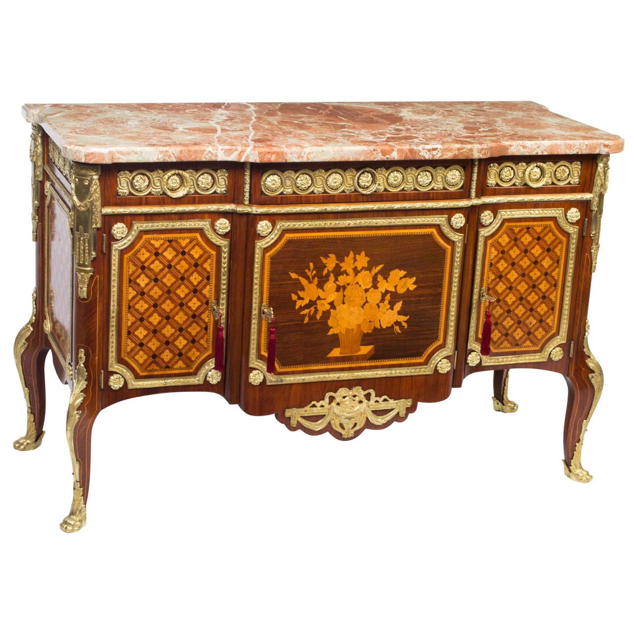 Antique French Marquetry Commode with Marble Top, circa 1900 at 1stDibs