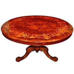 Antique Victorian Burr Walnut Marquetry Loo Table c.1860