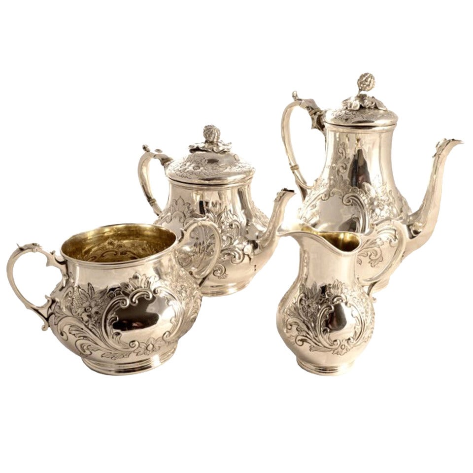 Antique English Silver Rococo Tea & Coffee Set 1884