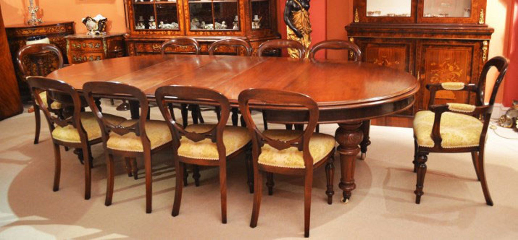 Antique 10ft Victorian Dining Table c.1870 & 10 Chairs