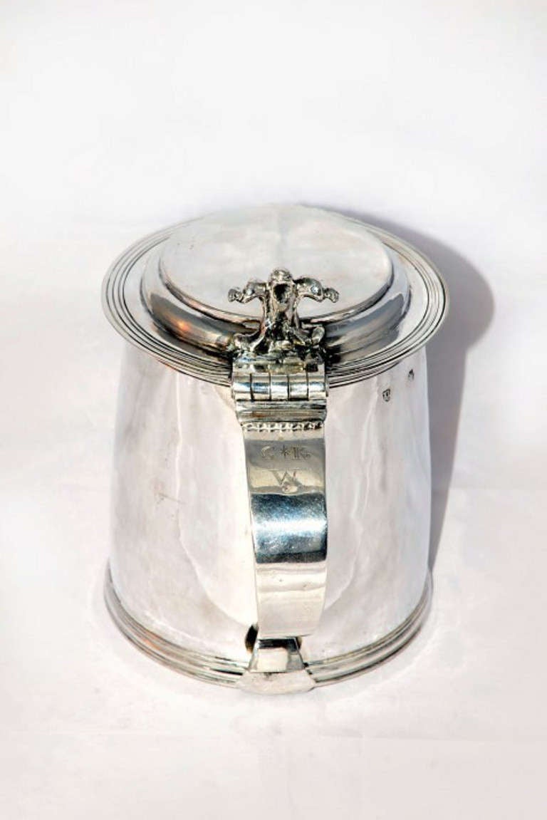 18th Century and Earlier Antique Charles II English Silver Tankard 1670 T.K.