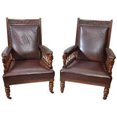 Antique Pair of English Leather Armchairs, circa 1880 10