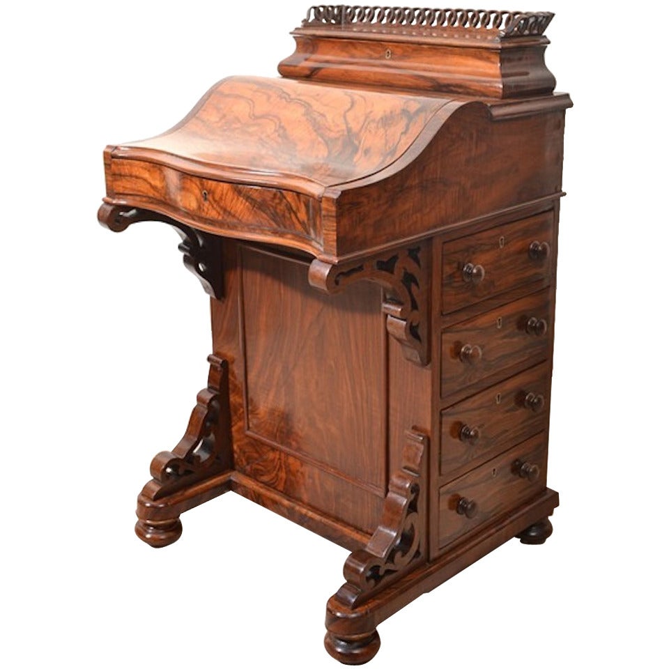 Antique Victorian Burr Walnut Davenport Desk