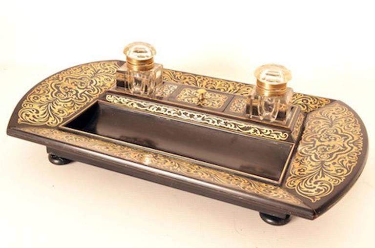 Antique French Boulle Cut Brass Inlaid Inkstand In Excellent Condition In London, GB