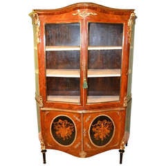 Antique French Kingwood Marquetry Bombe Vitrine 19th Century