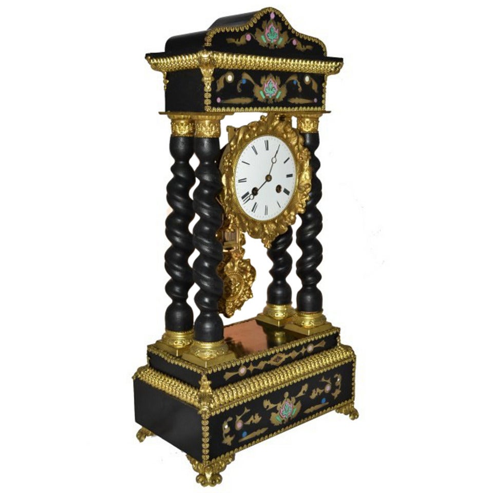 19th Century French Gilt Bronze Boulle Portico Clock