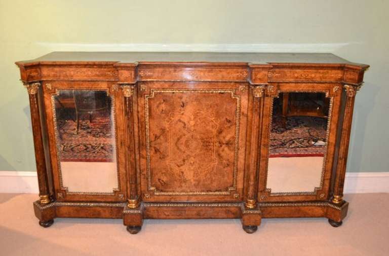 Antique Victorian Burr Walnut Inlaid Credenza c.1860