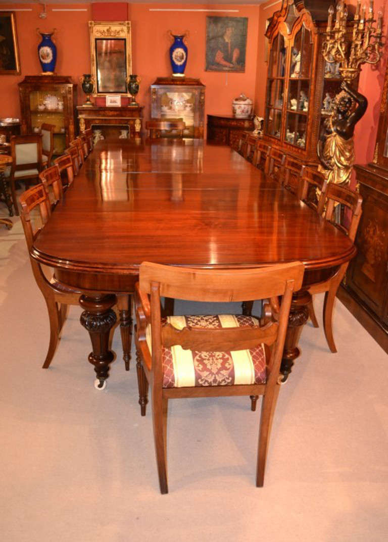 19th Century Antique 15ft Dining Table circa 1860 & 16 Inlaid Chairs