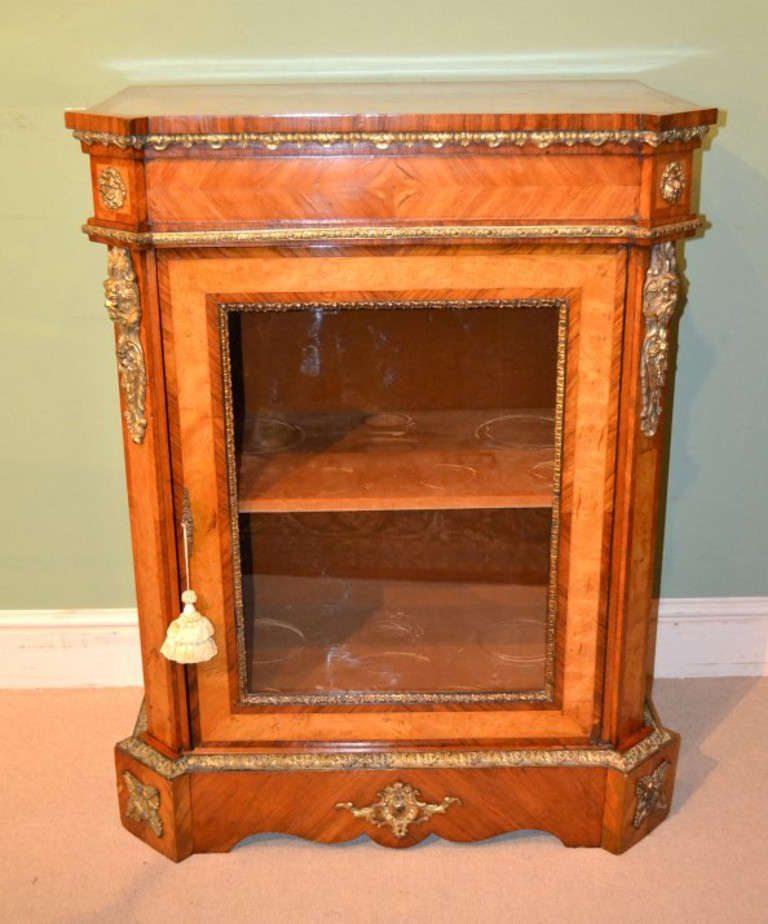 English Antique Victorian Burr Ash & Kingwood Pier Cabinet circa 1870