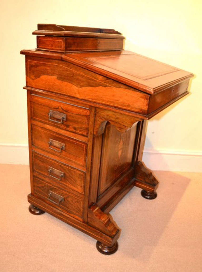 Antique Edwardian Rosewood Inlaid Davenport circa 1890 In Excellent Condition In London, GB