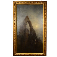 Antique Oil Painting The Monastery by WJ Hennessy 1906