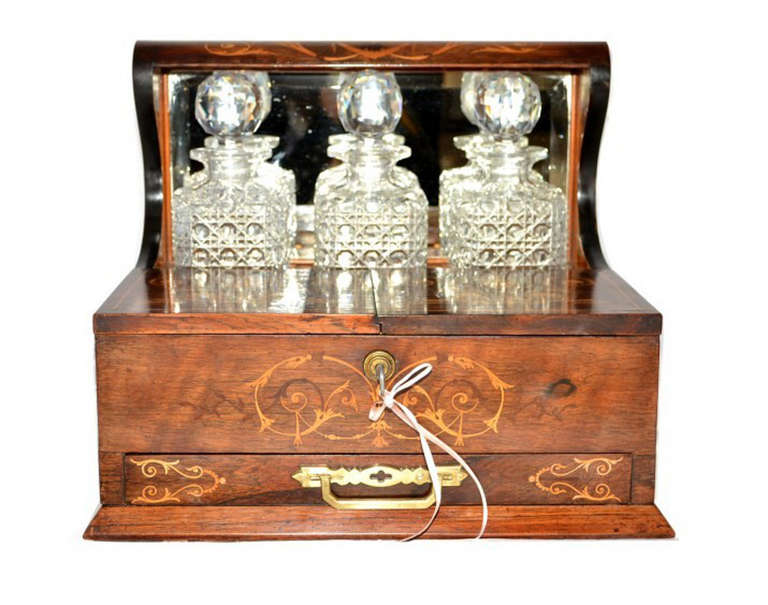 Antique English Victorian Three Bottle Tantalus circa 1860