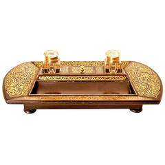 Antique French Boulle Cut Brass Inlaid Inkstand