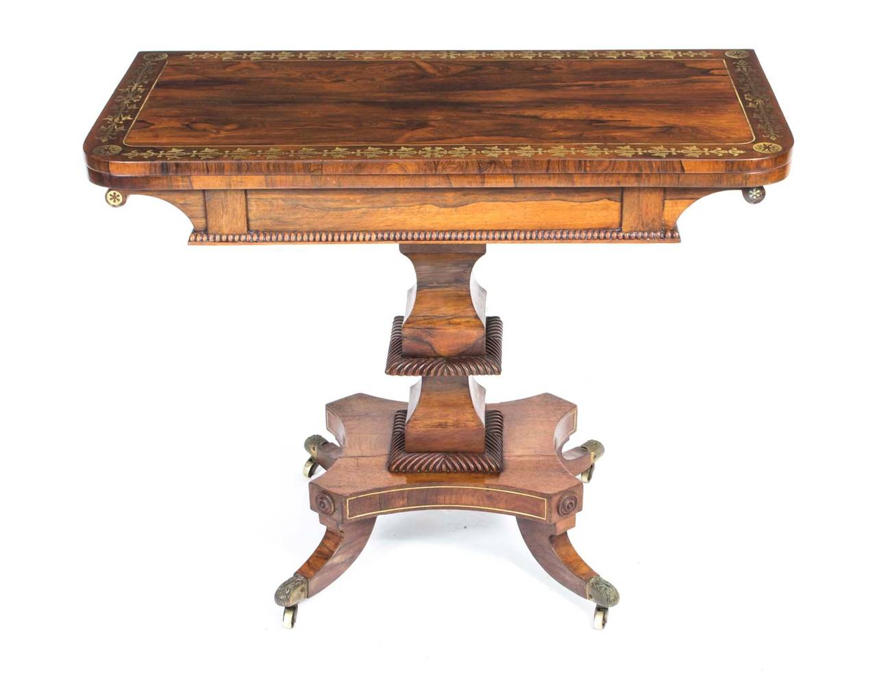 Antique Regency Rosewood Brass Inlaid Card Table c.1815