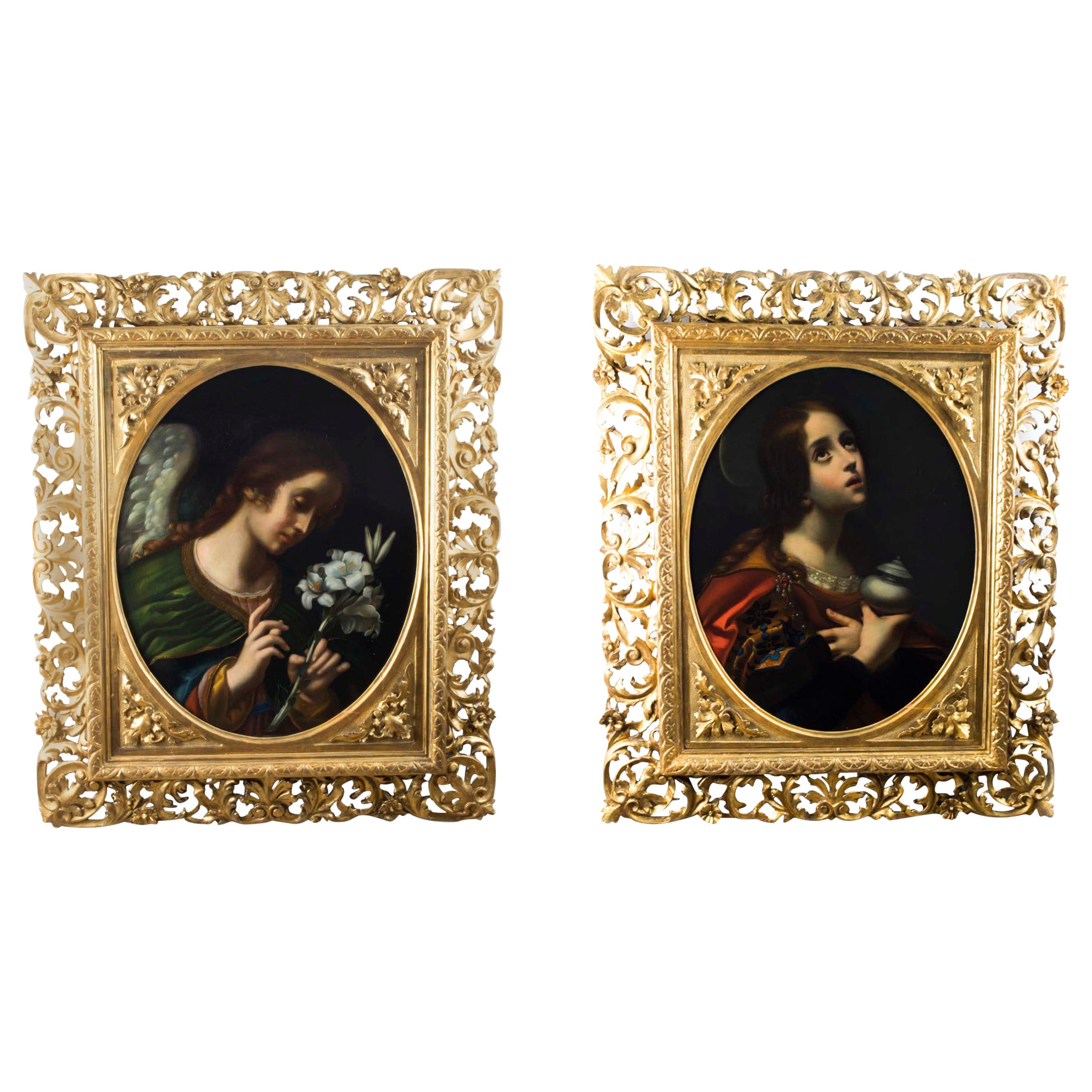 Antique Pair Oil on Canvas After Carlo Dolci c.1860