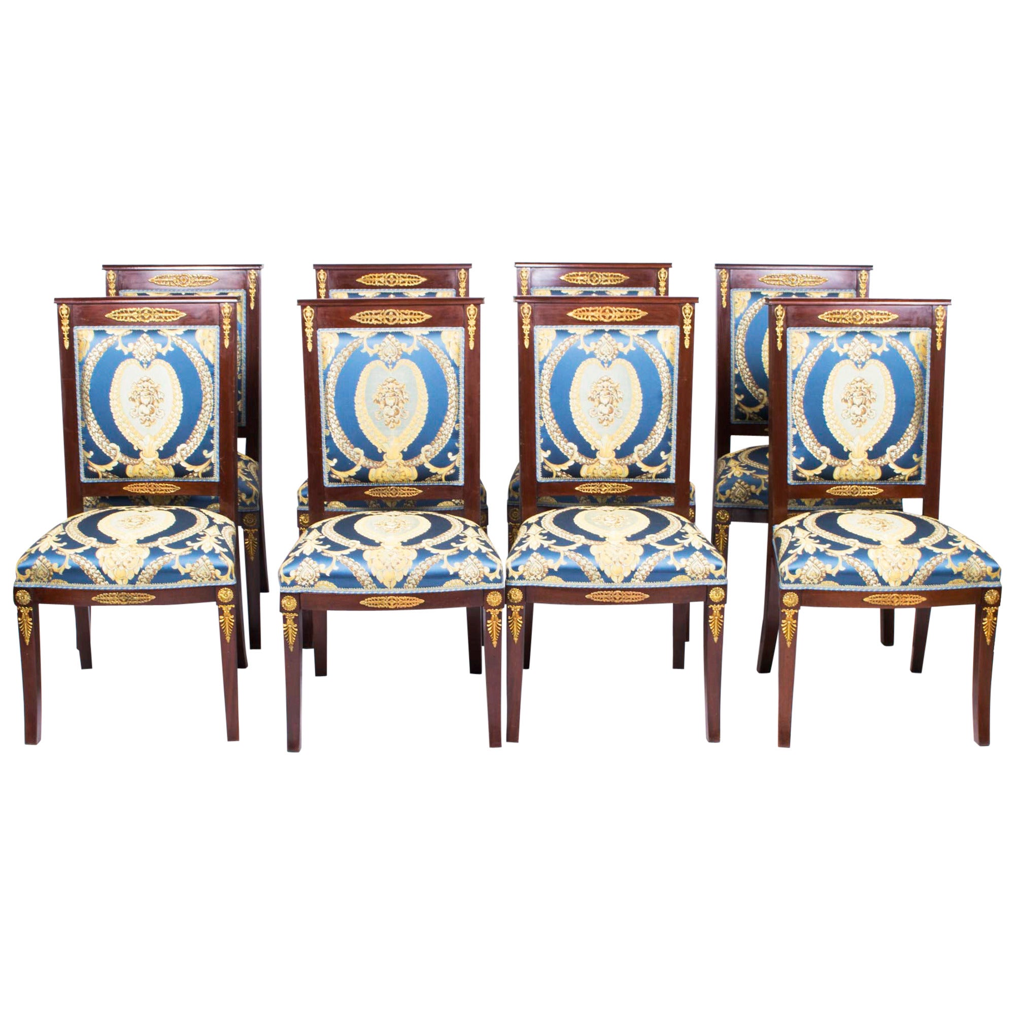 Antique Empire Style Eight Mahogany Ormolu Chairs, circa 1920