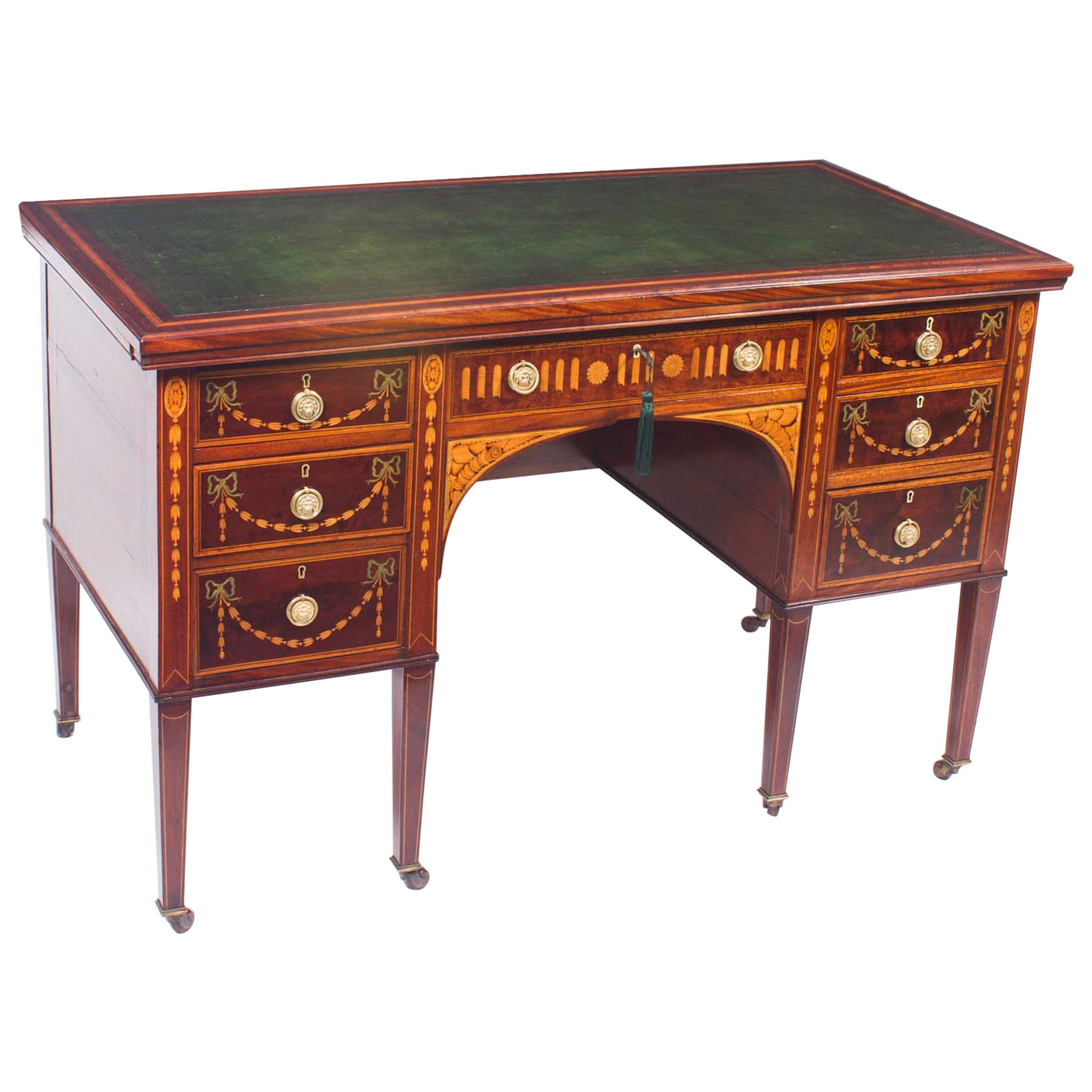 Early 20th Century Edwardian Inlaid Desk with Slides