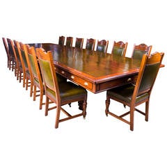 Antique Victorian Boardroom Table with 16 Chairs, circa 1850