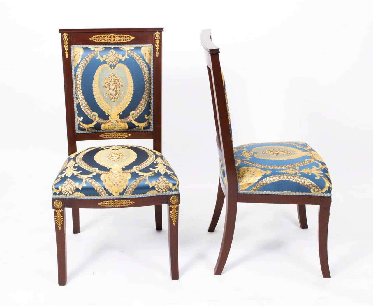 French Antique Empire Style Eight Mahogany Ormolu Chairs, circa 1920