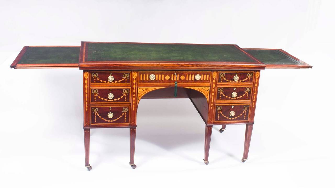 English Early 20th Century Edwardian Inlaid Desk with Slides