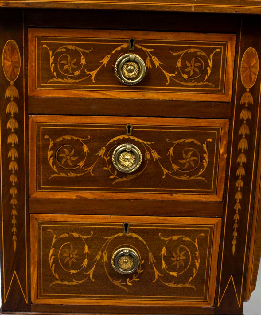 Leather 19th Century Edwardian Sheraton Revival Inlaid Desk