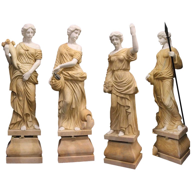 Stunning Life Size Set of Four Seasons Marble Garden Statues at 1stDibs