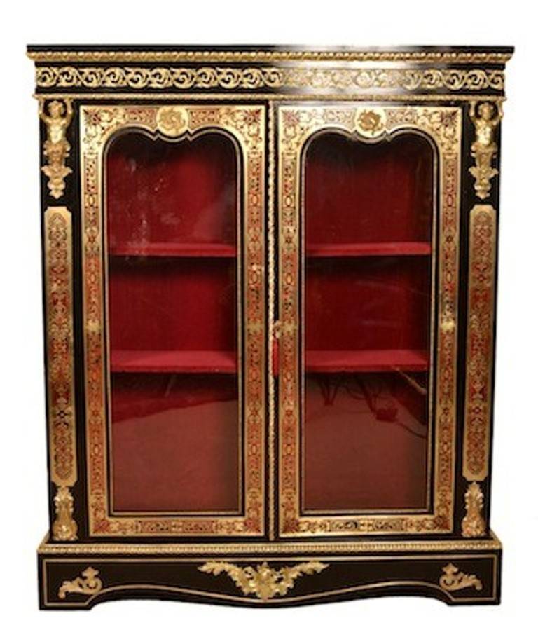 Antique French Ebonized Boulle Display Cabinet