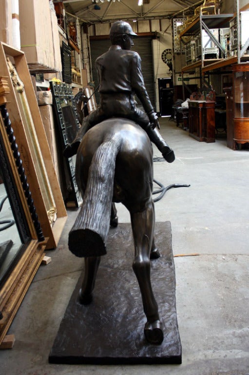 20th Century Magnificent Life Size Horse and Jockey Bronze